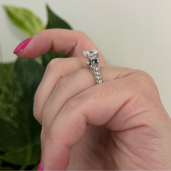 Sterling Silver Cubic Zirconia & Blue Sapphire Filigree Ring, Size 5.5 - Picture 8 of 16